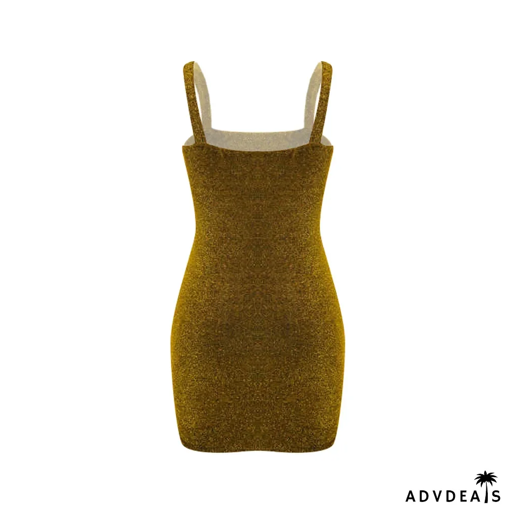 Summer Party Sexy Metallic Strap Mini Club Dress