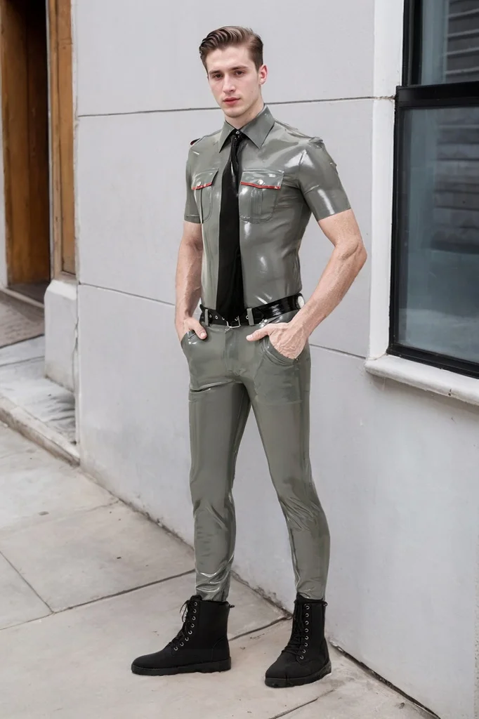 Men's Latex Tops Male Short Sleeves Military Uniform Shirt - Fantasy & Cosplay Series