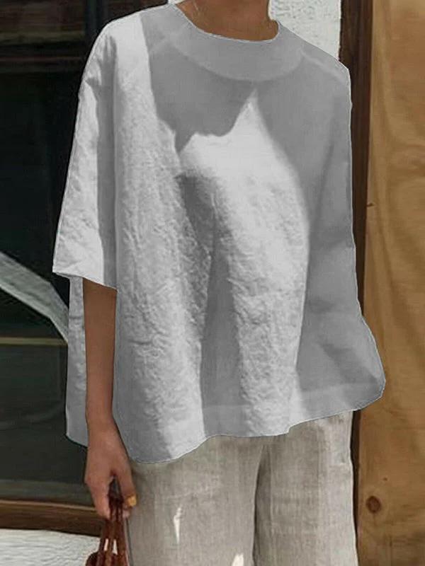 Half Sleeves Loose Solid Color Round-Neck T-Shirts Tops