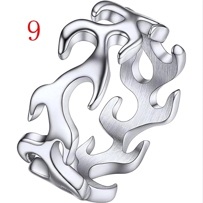 Hip-Hop Punk Flame Solid Color 316L Stainless Steel Cutting Gold Plated Silver Plated Men’s Rings