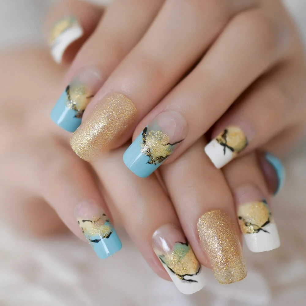 Sweet Heart Fake Nails Glam Fantasy Special Glitter Mix Oval Short Acrylic Artificial Nail Art Tips White Color Manicure Tips-Nail Inspo