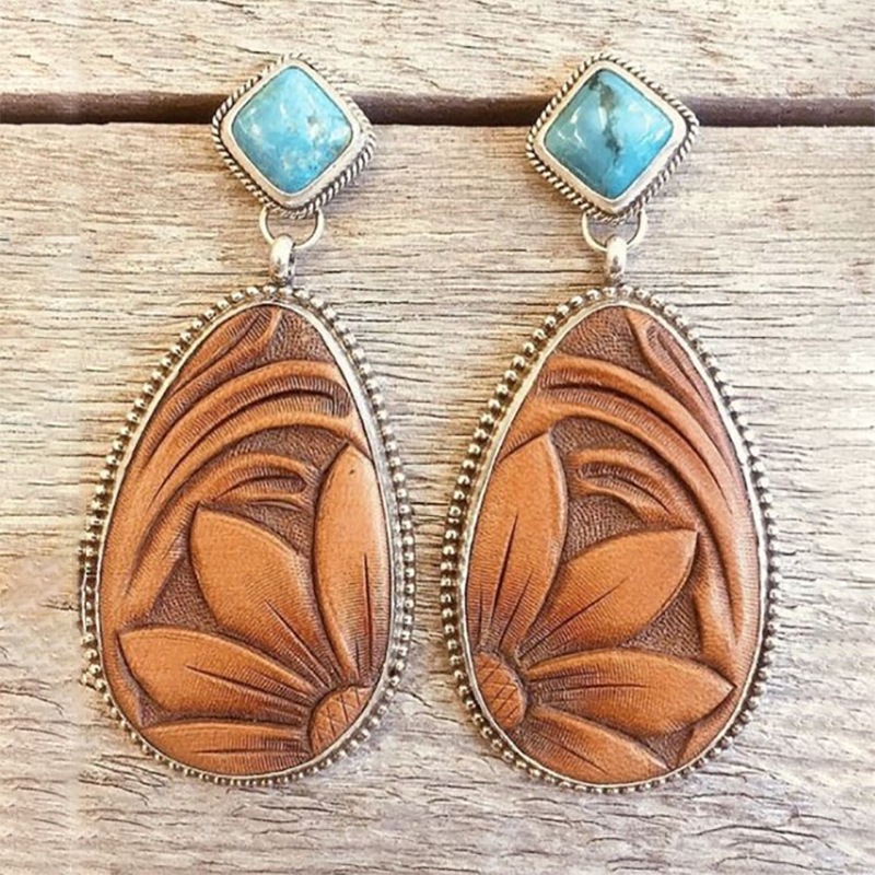 Vintage turquoise brown sunfFlower earrings