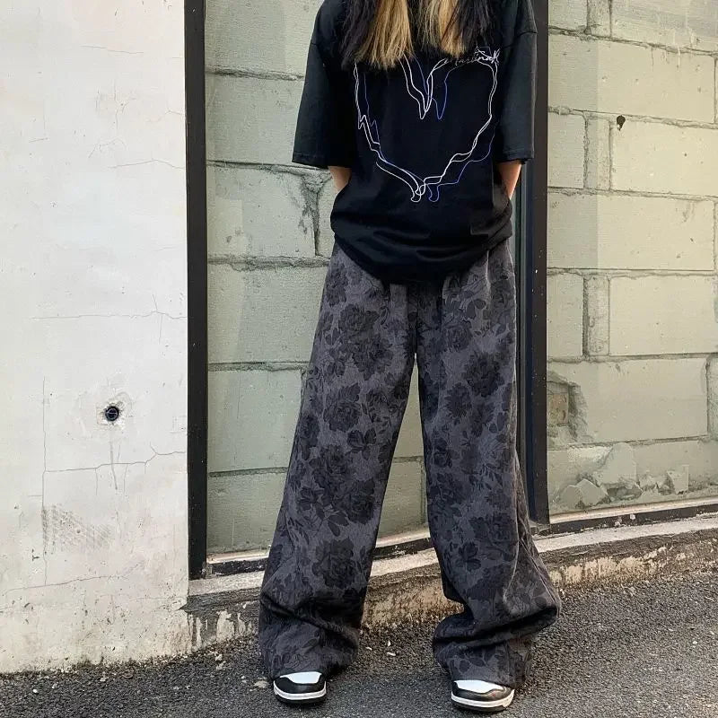 Aiertu Y2k Cargo Corduroy Pants Fashion Vintage Print High Waist Trousers 2000s Joggers Women Streetwear Baggy Sweatpants Aiertu