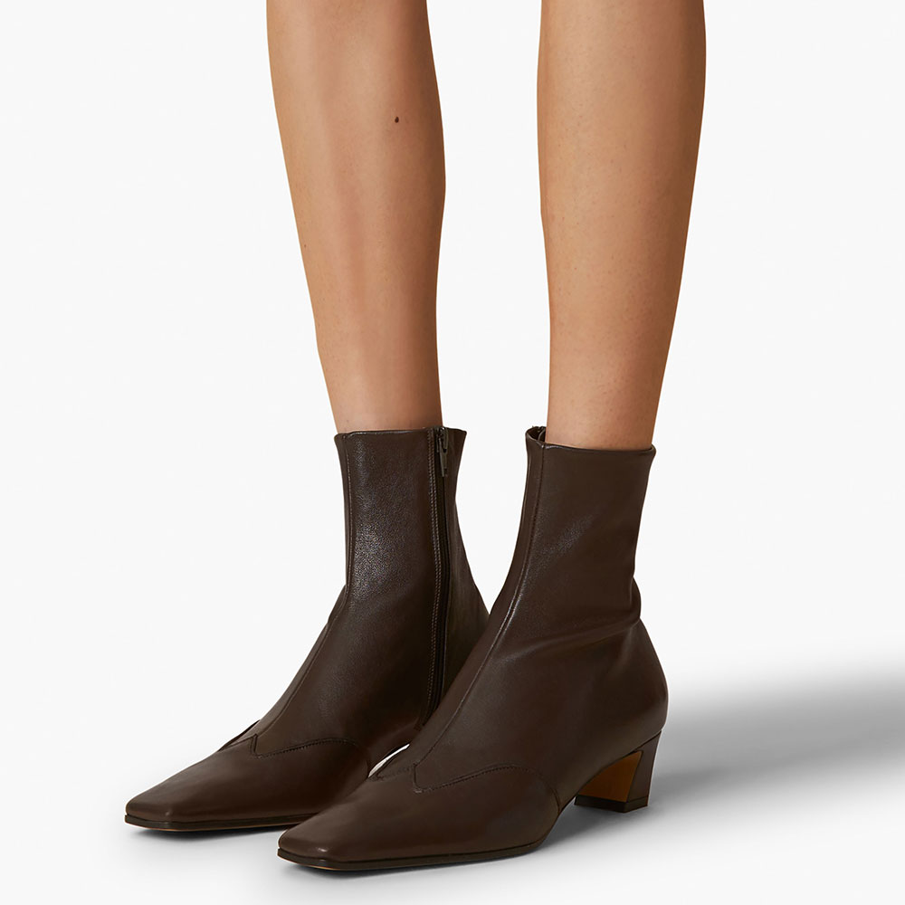 Brown Square Toe Chunky Heel Ankle Boots for Women with Zipper Nicepairs