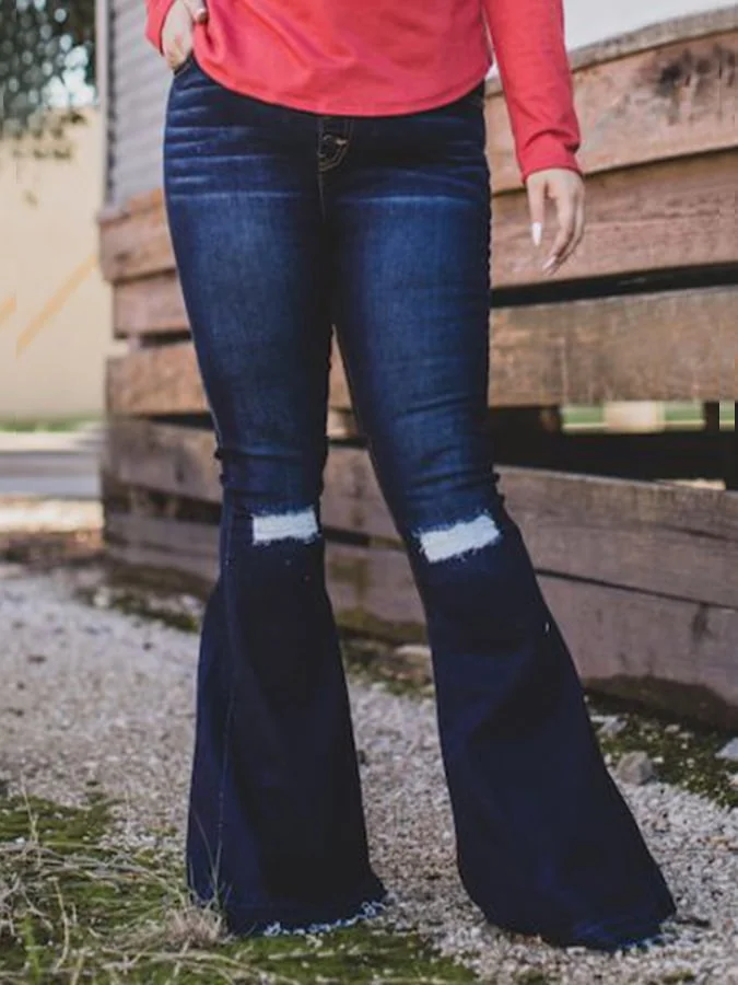 Western Style Ripped Flared Jeans