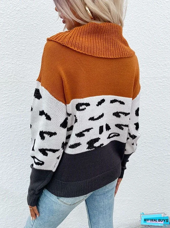 High Neck Leopard Print Sweater