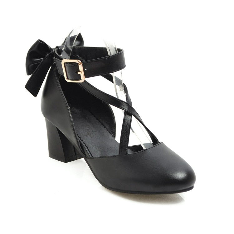 VCSHOES Ankle Strap Back Butterfly Knot Block Heel Sandals