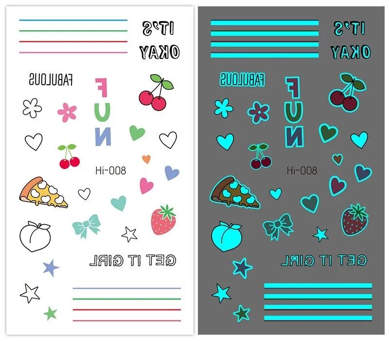 15 kinds Cute Small Blue Light Luminous Temporary Tattoo Face Hand Sticker Party Disposable Noctilucent tatouage temporaire