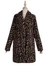 Leopard Print Lapel Long Sleeve Warm Coat
