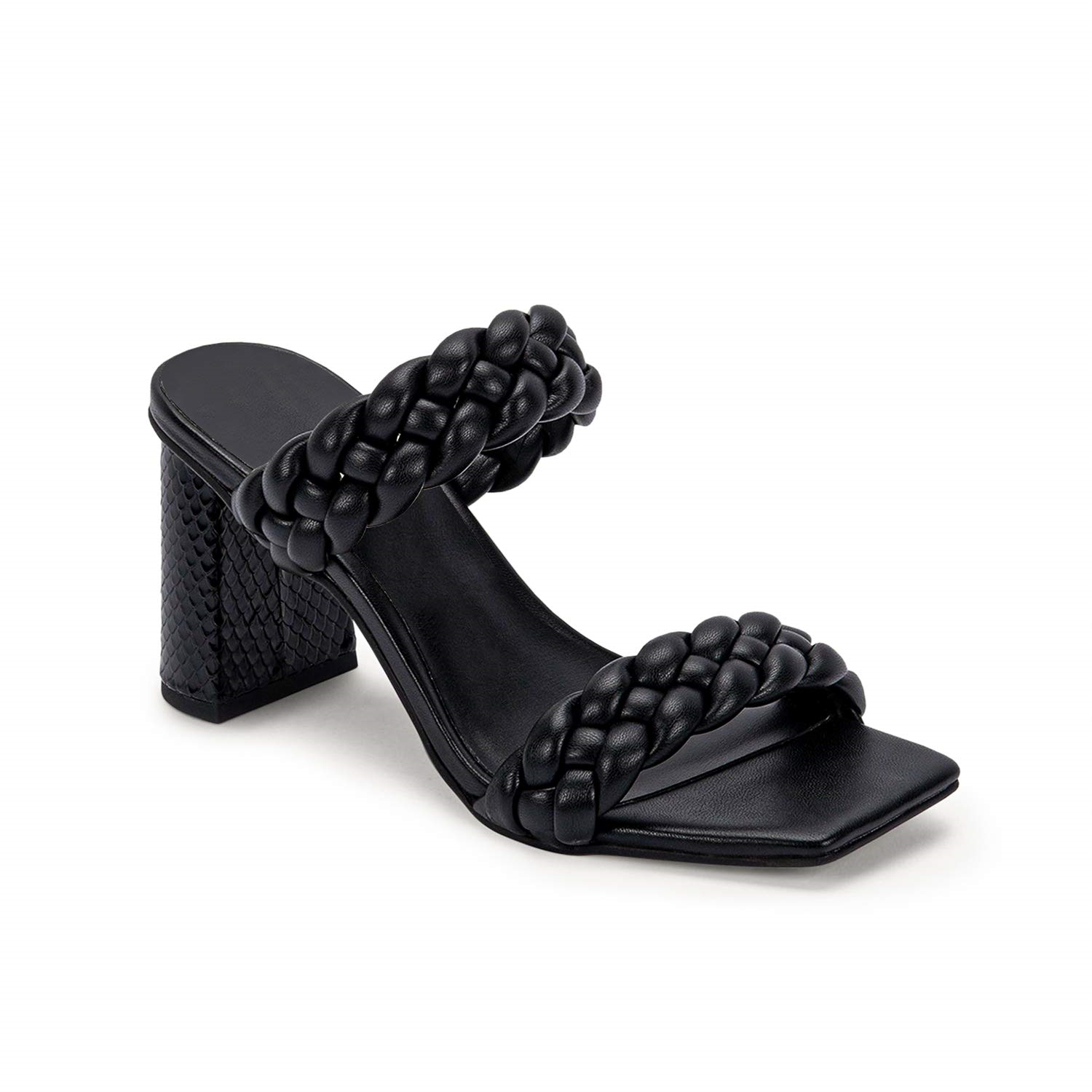 Women's Backless Square Open Toe Block Strappy Braided Heeled Sandals-vocosishoes