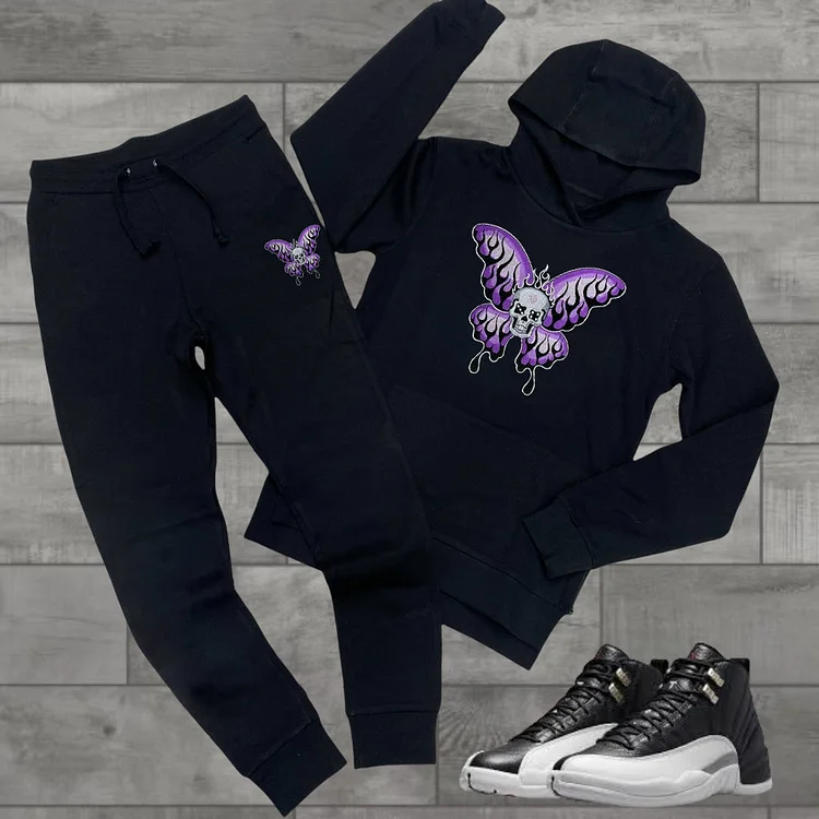 Fashion Butterfly Hip Hop Street Style Hoodie Pants Set