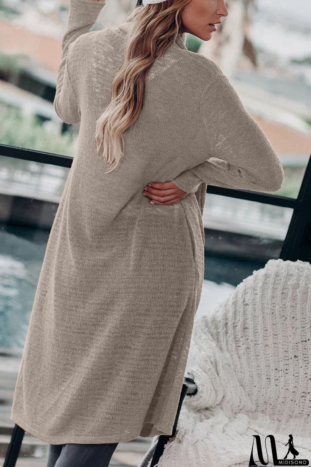 MidiSono - Slouchy Pocketed Knit Longline Cardigan