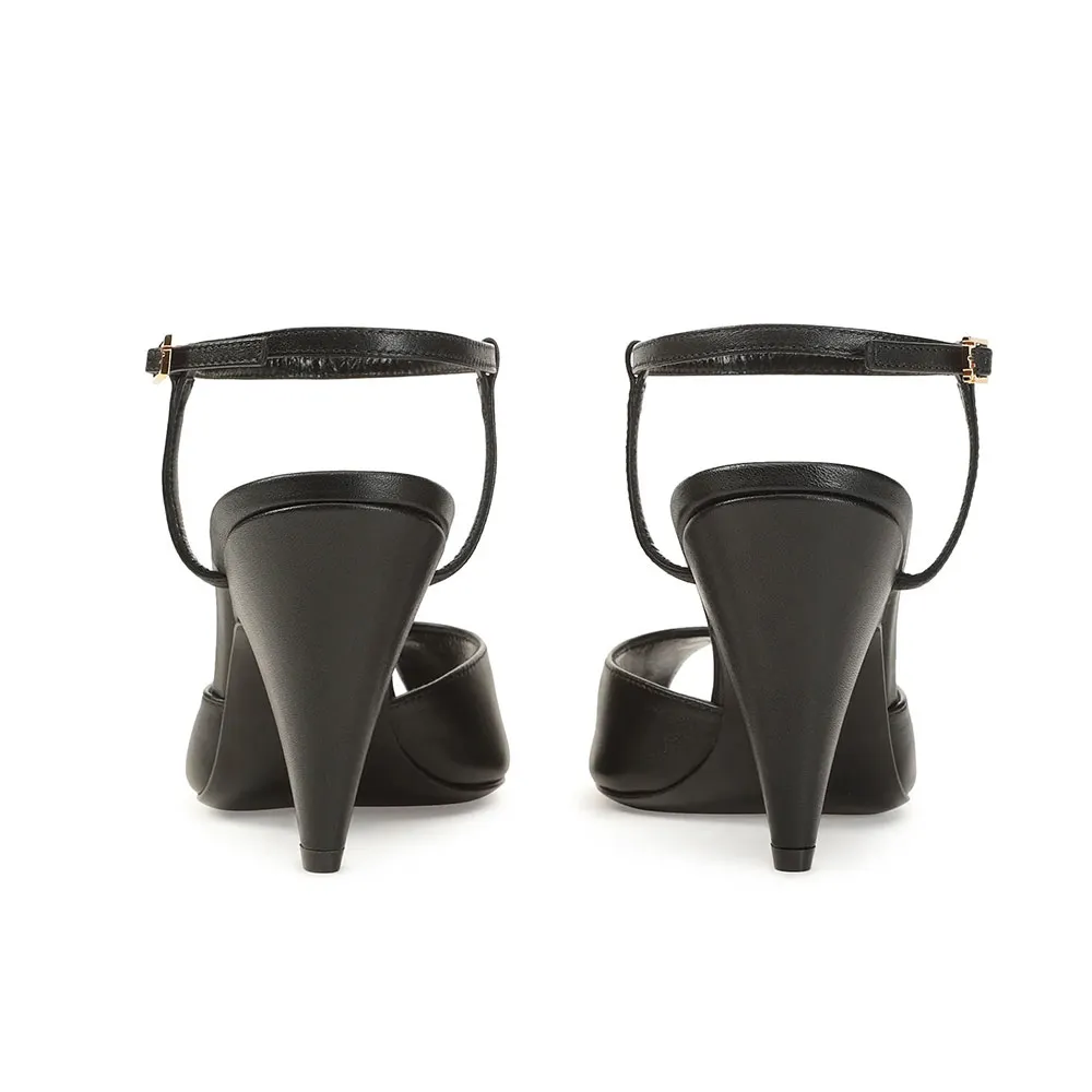 Stylish Black Faux Leather Ankle Strap Buckle Peep Toe Heels