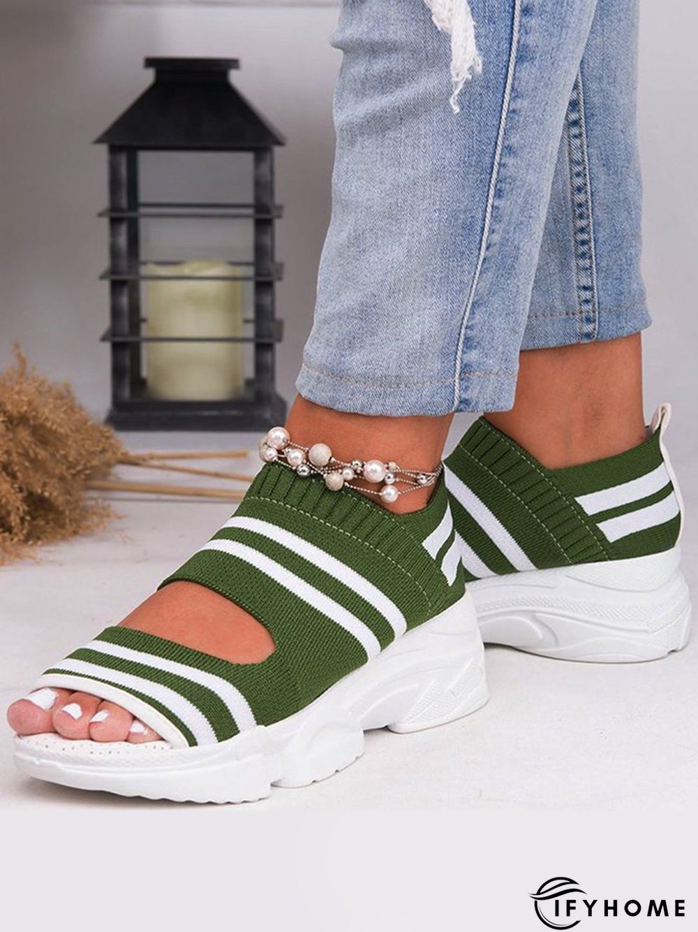 Casual Low Heel Gray Open Toe Sandals | IFYHOME