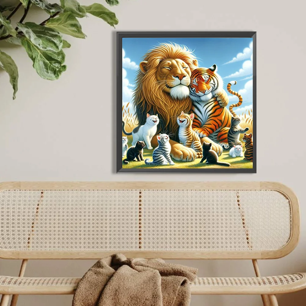 Diamond Painting - Full Round Drill - Cat Tiger Lion(Canvas|40*40cm)