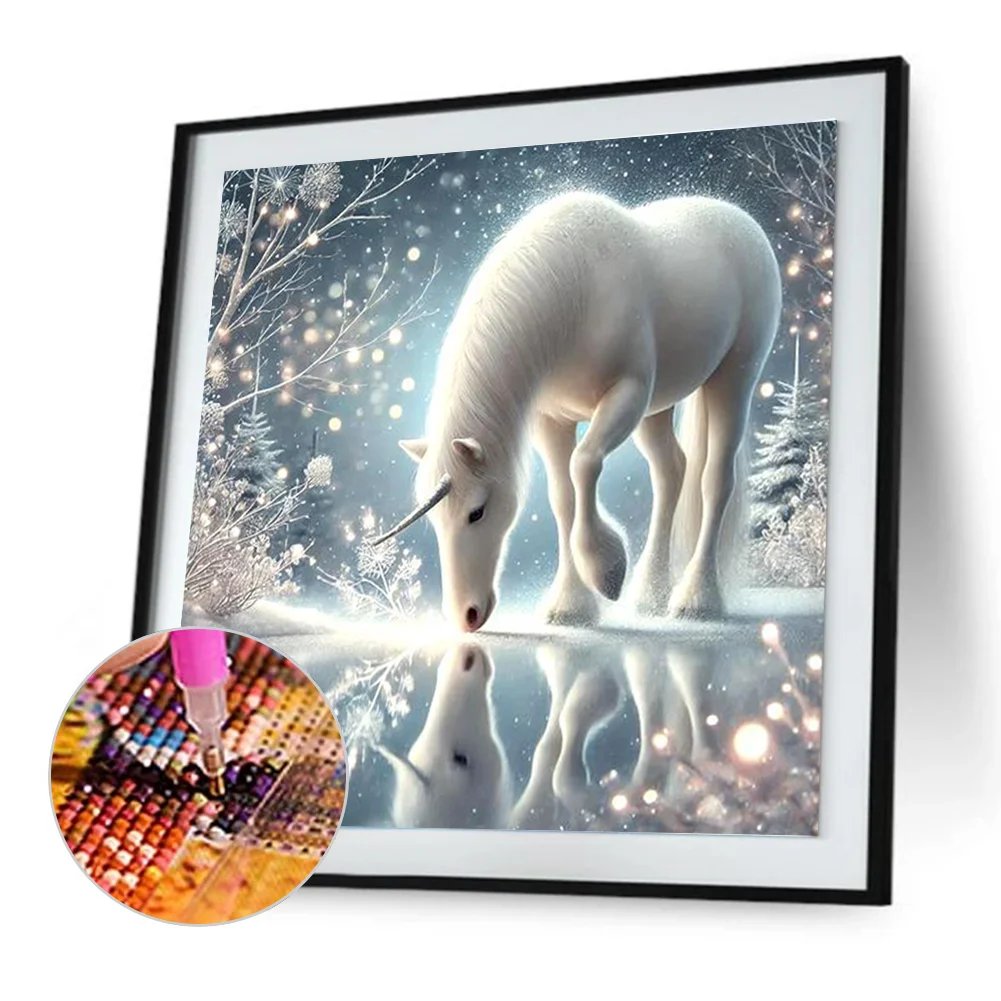 Diamond Painting - Full Round Drill - Snow Unicorn(Canvas|30*30cm)