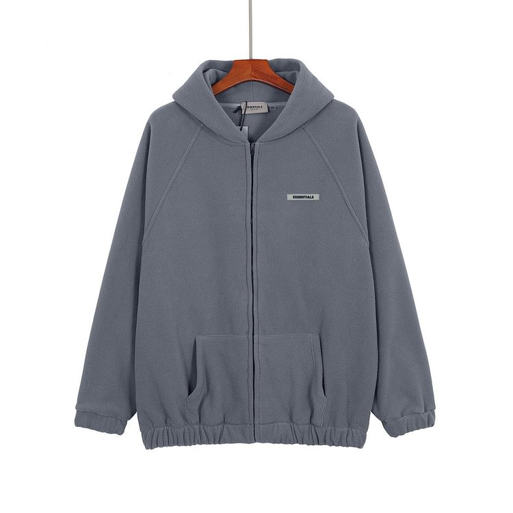 Fog Essentials Zipper Hoodie Autumn and Winter Fog Simple Solid Color Men's and Women's Same Style Lambswool Hooded Jacket