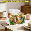 Twin Kittens Bloom DIY PULeather Diamond Painting Tissue Box for Adults Beginners Large Size Diamond Art Paper Storage Holder for Living Room Bathroom Table Decor