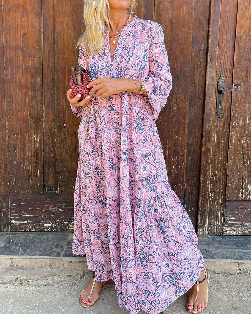 Boho Printed Oversized Maxi Cardigan Dress