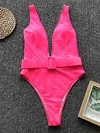 Belt Buckle Plain One Piece Swimsuit