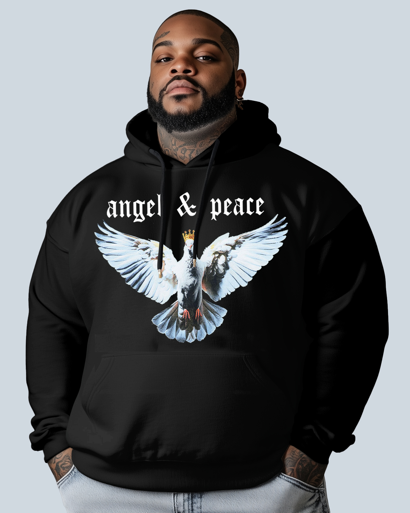 King's Wings Printed Oversized Cotton Hoodie