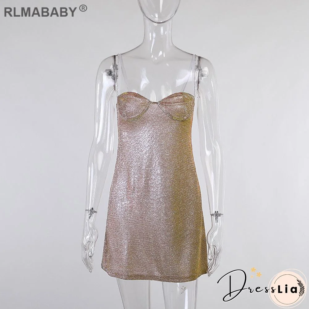 Sexy Bright Silk Diamond Women Mini Dress Low-Neck Sleeveless Backless Night Club Party Bodycon Dress New Elegant Princess Dress