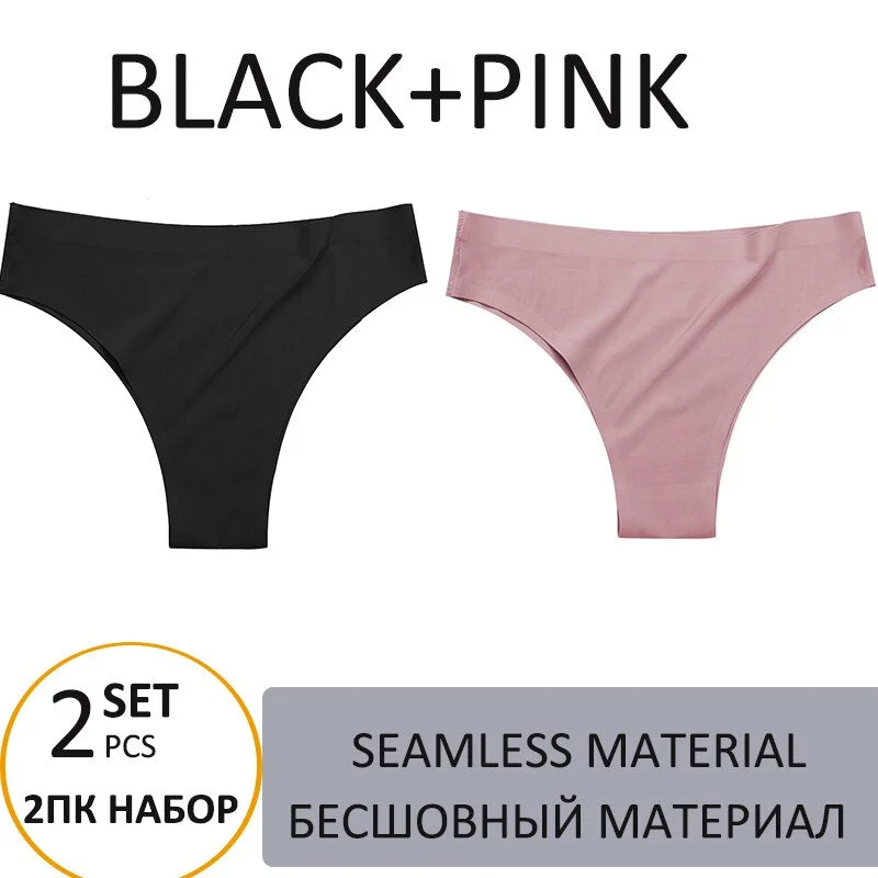 2PCS/Set Woman Panties Sexy Bikini Thongs Women Underwear  T-Back Female Lingerie Seamless Ice Silk Underpants For Woman 2021