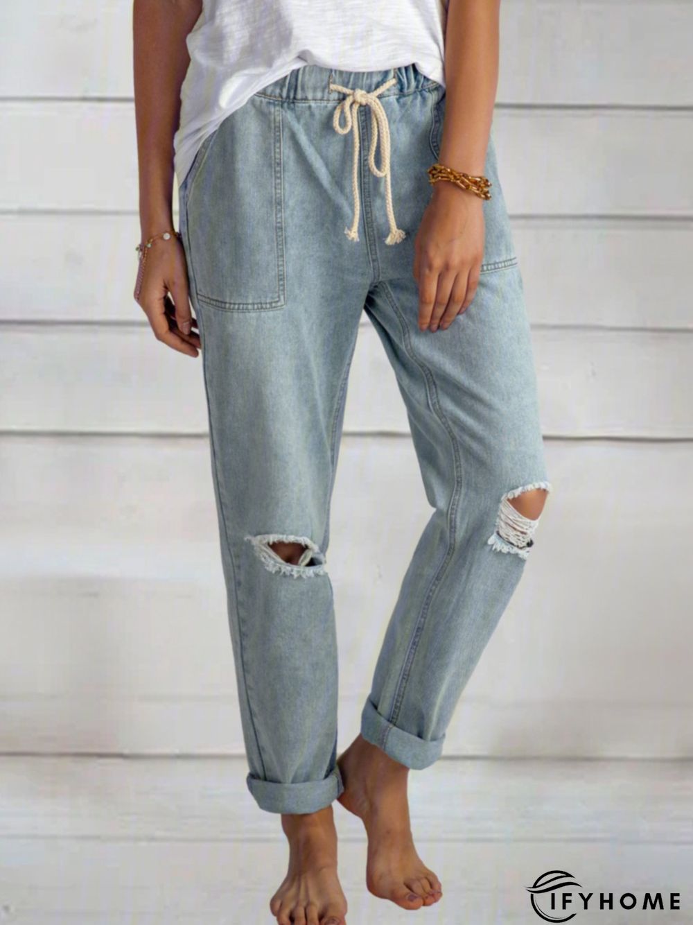 Vintage Solid Ripped Jeans | IFYHOME