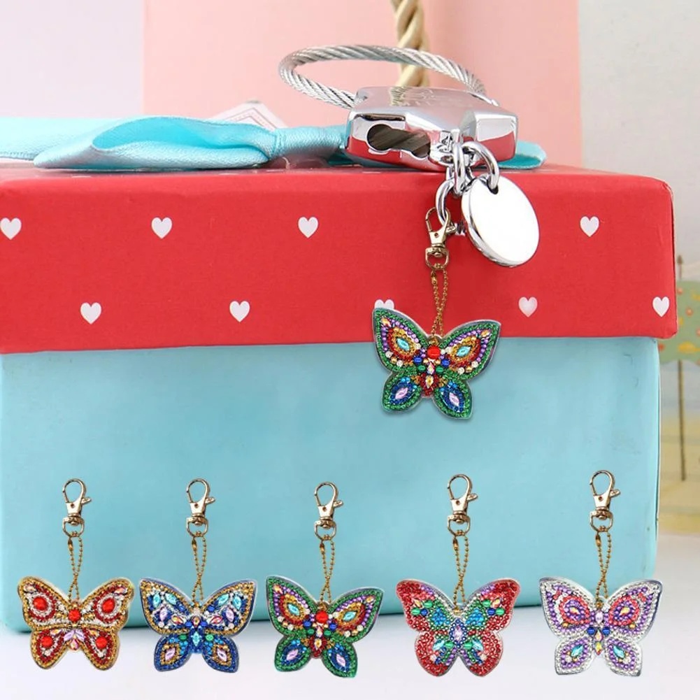 5pcs DIY Full Drill Diamond Painting Special Shaped Butterfly Keychain Gift