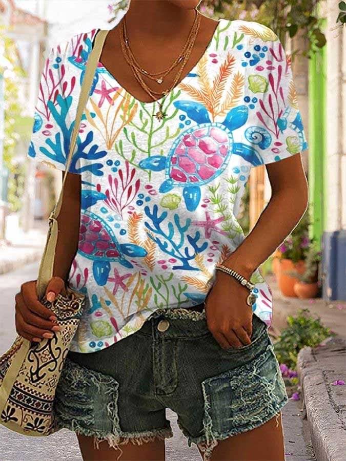 Turtle Vacation Casual Print T-Shirt