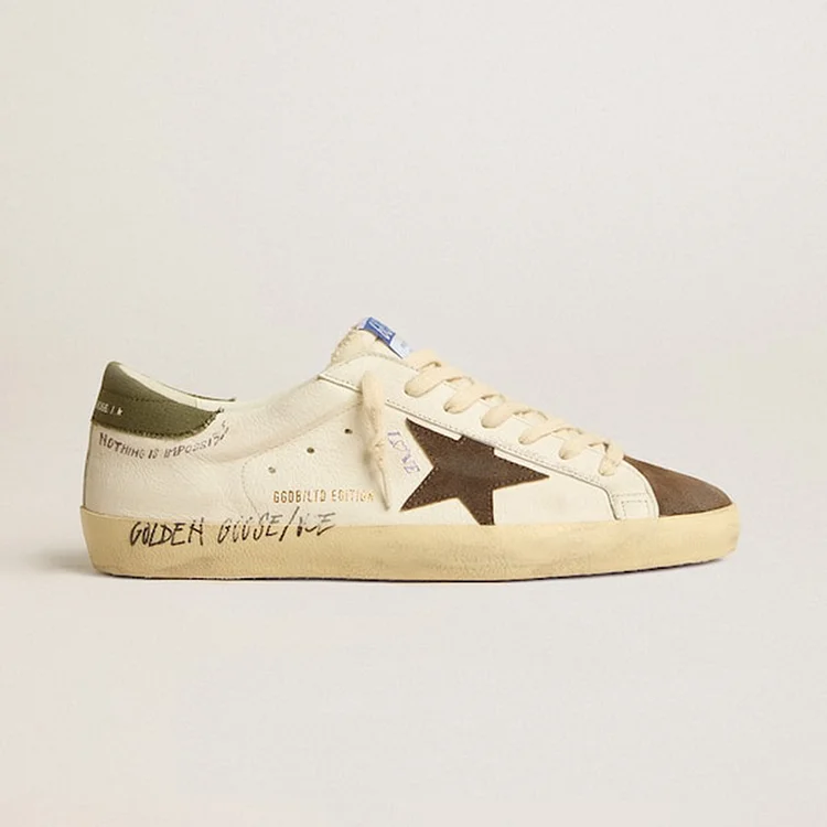 Golden Goose Super-Star Uomo LTD de napa con estrella de ante marrón y refuerzo del talón verde