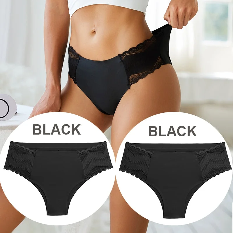 FINETOO 2PCS/Set Seamless Women Pantys Girls Lingerie High Waisted Lace Woman Briefs 8 Solid Colors S-XL Sexy Underpants Women