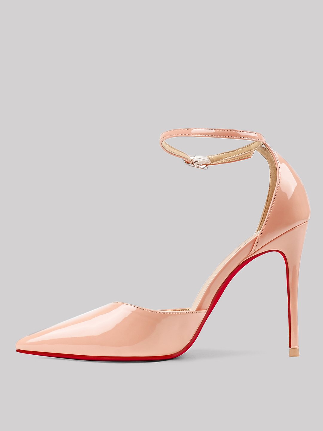 3.94" Women's Ankle Buckle Pointed Toe Pumps Wedding Party Red Bottoms High Heels