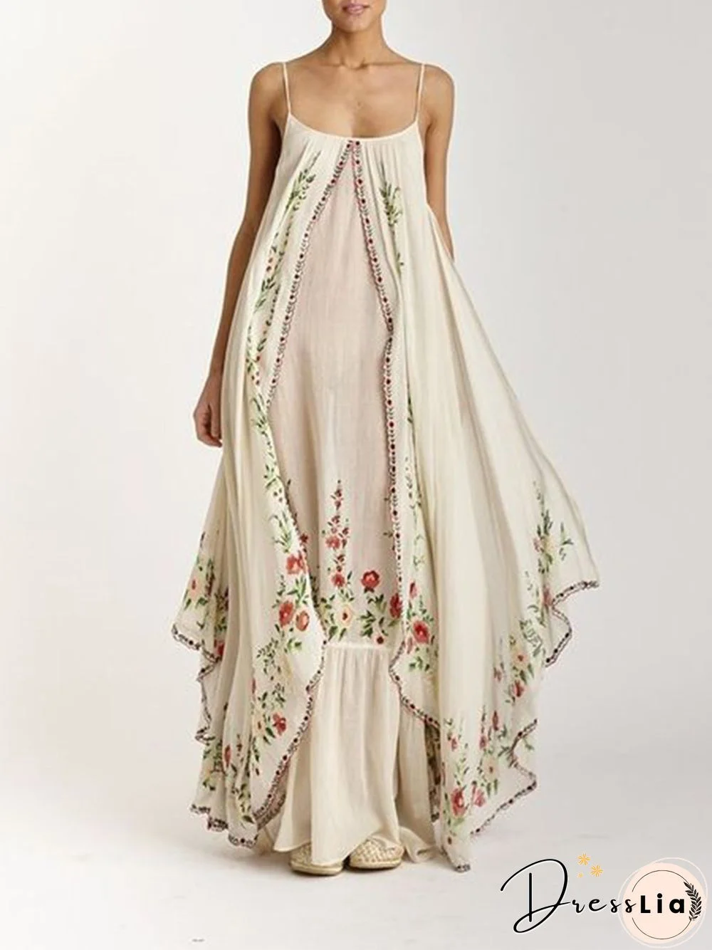 Bohemian Embroidered Suspender Maxi Dress for Women