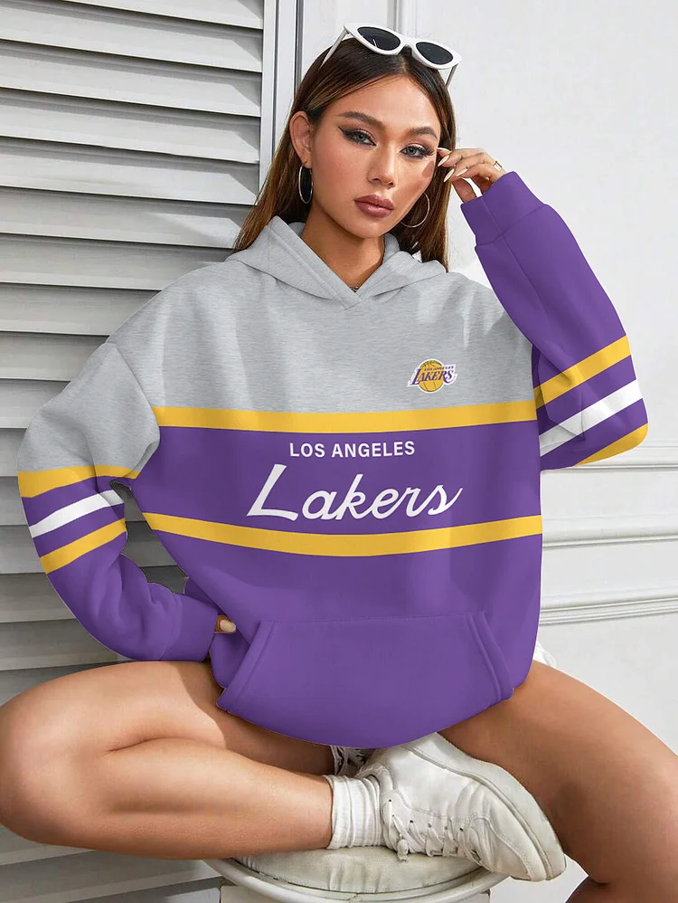 Los Angeles Lakers Printed Hooded Pocket Pullover Hoodie