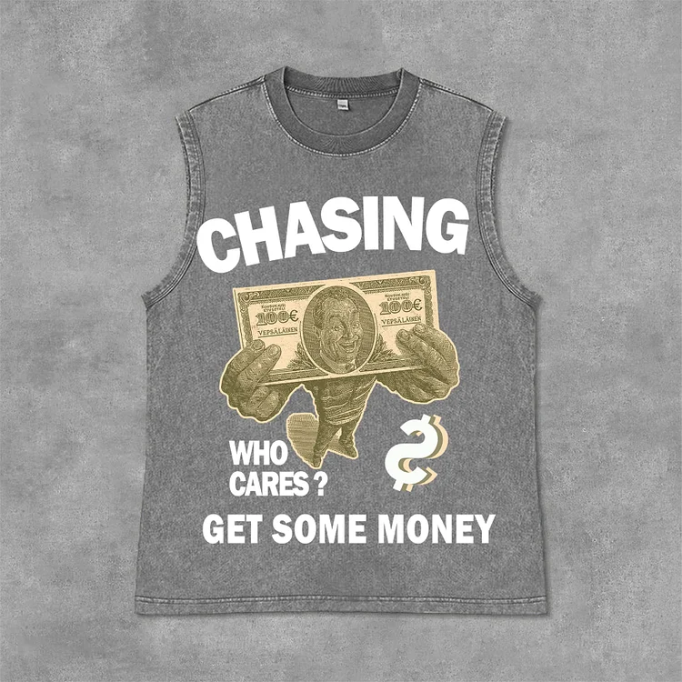 Vintage Chasing Money Graphic Print Acid Washed Sleeveless Tank Top SOPULA