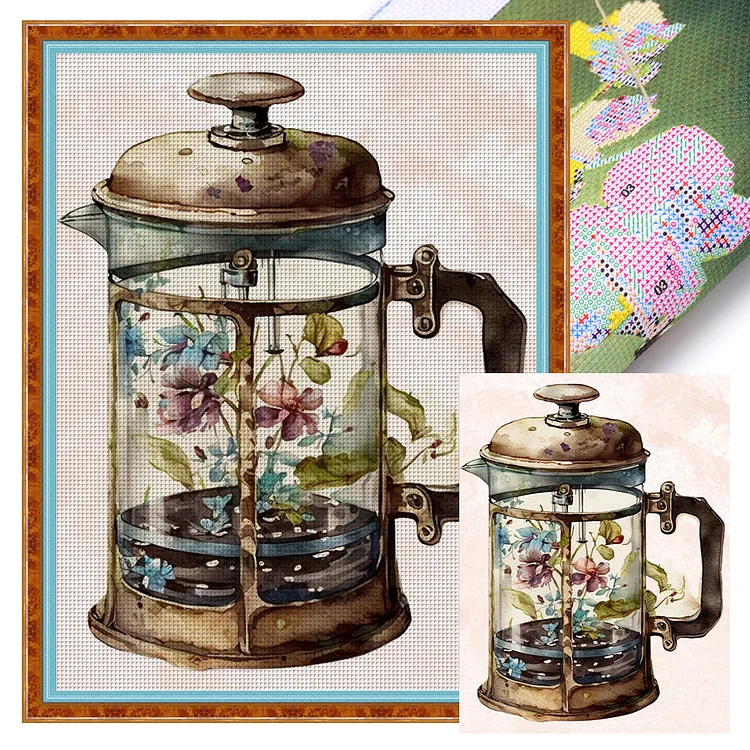 【Huacan Brand】Retro Floral Teapot 11CT Stamped Cross Stitch 40*55CM