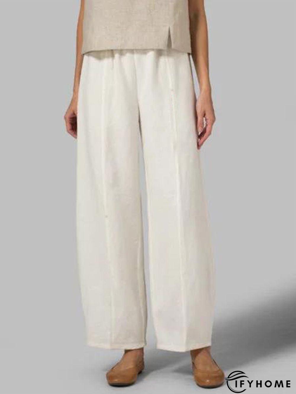 Linen Cotton Solid Color Elastic Waist Casual Loose Pants | IFYHOME