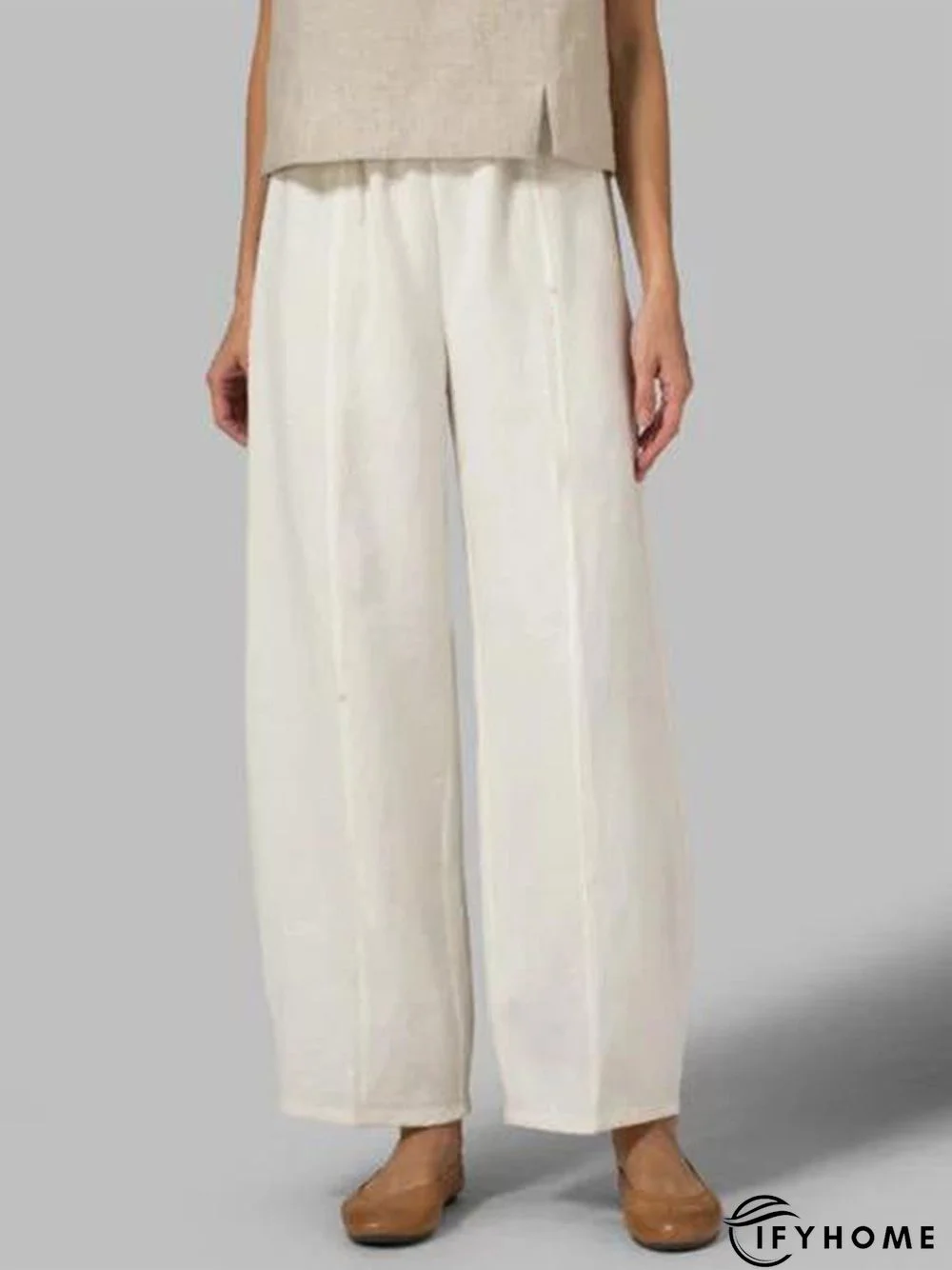 Linen Cotton Solid Color Elastic Waist Casual Loose Pants | IFYHOME