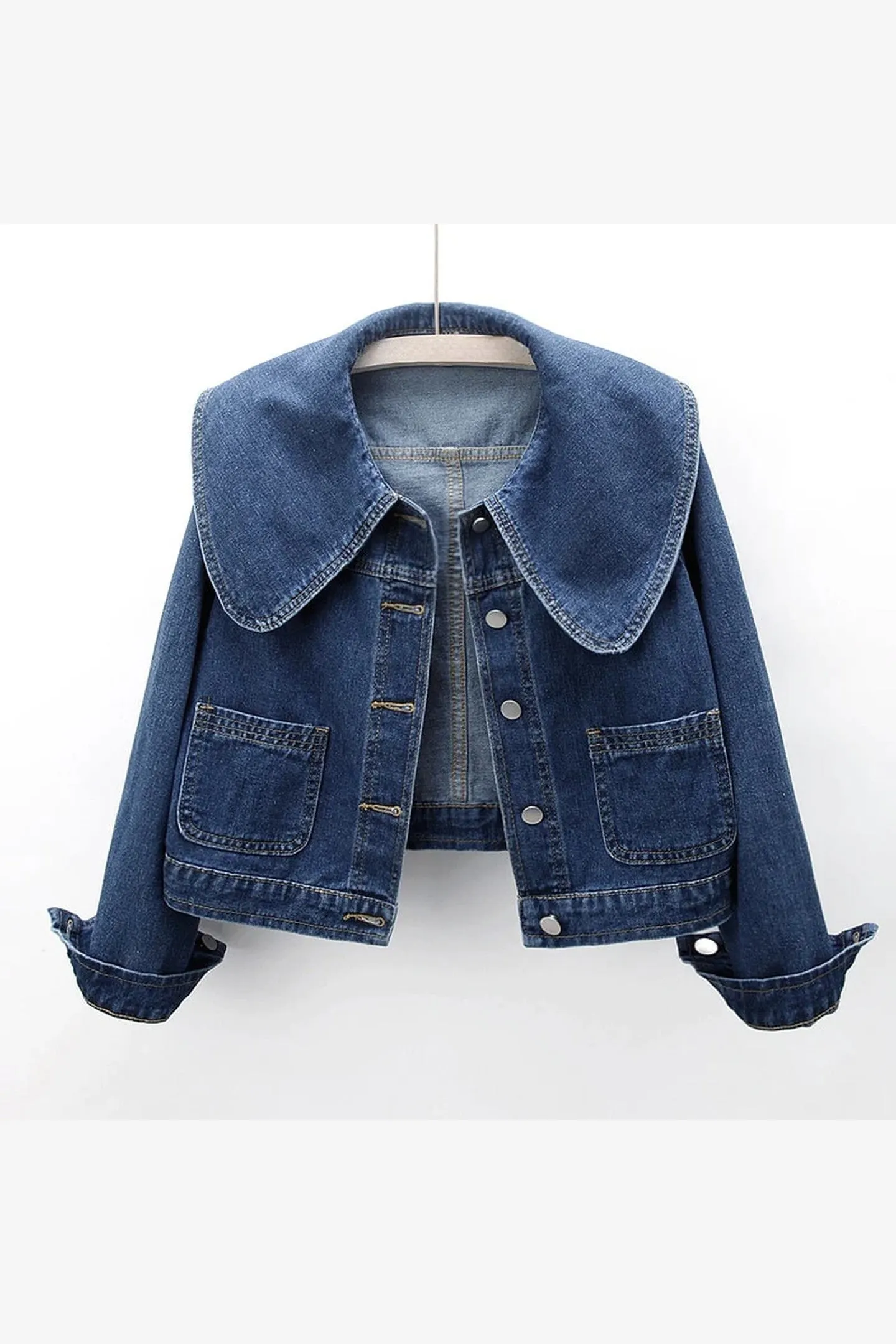 Women's Cropped Denim Jacket &ndash; Oversized Collar Trucker Style