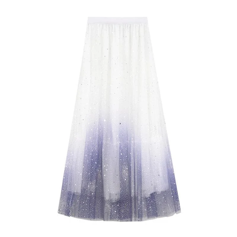 4 colors Gradient Galaxy Star Tulle Skirt SP13744