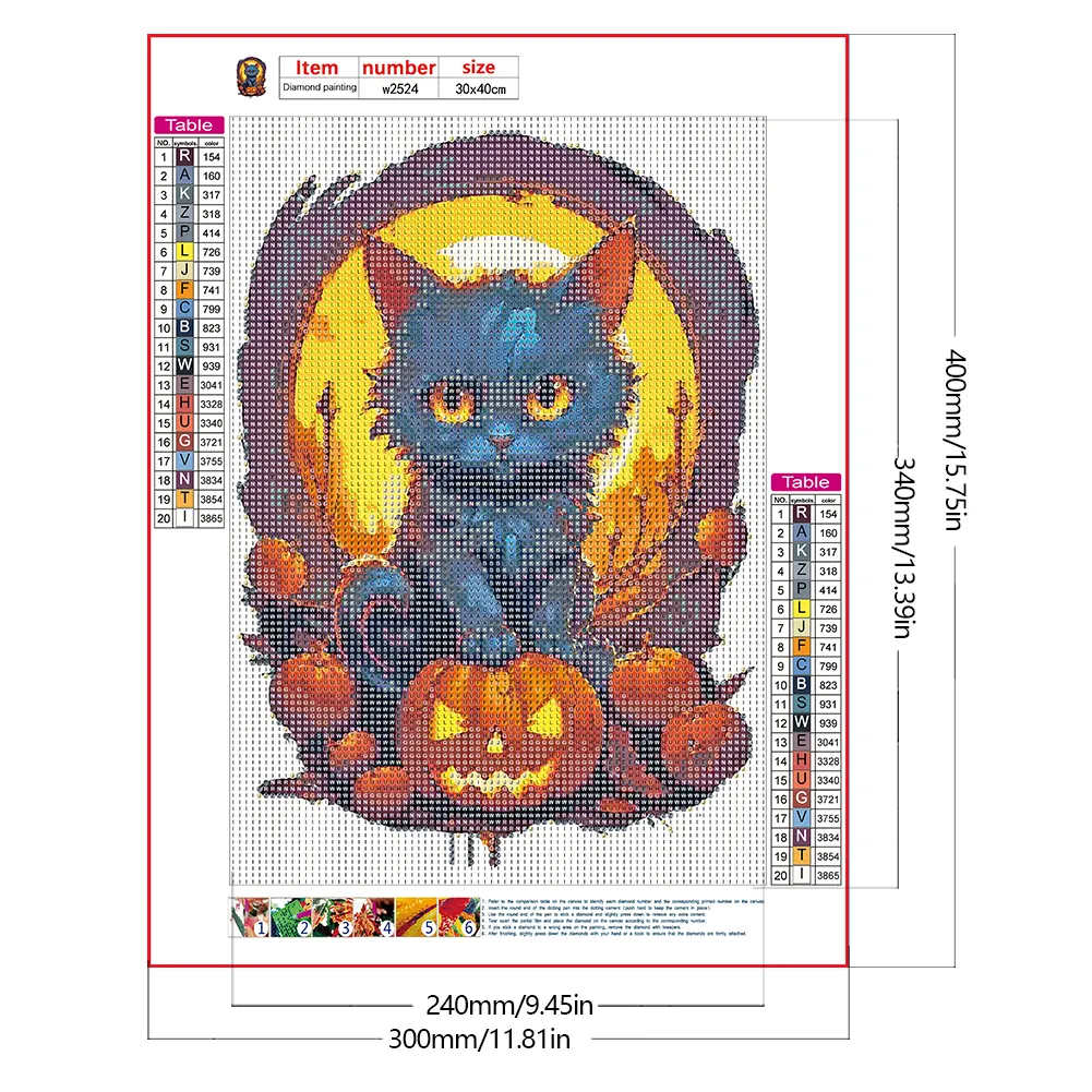 Full Round Diamond Painting 30*40cm - Halloween Black Cat