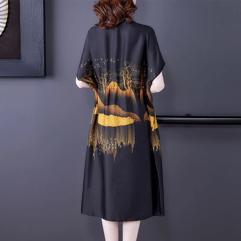 Fashionable printed silk dress