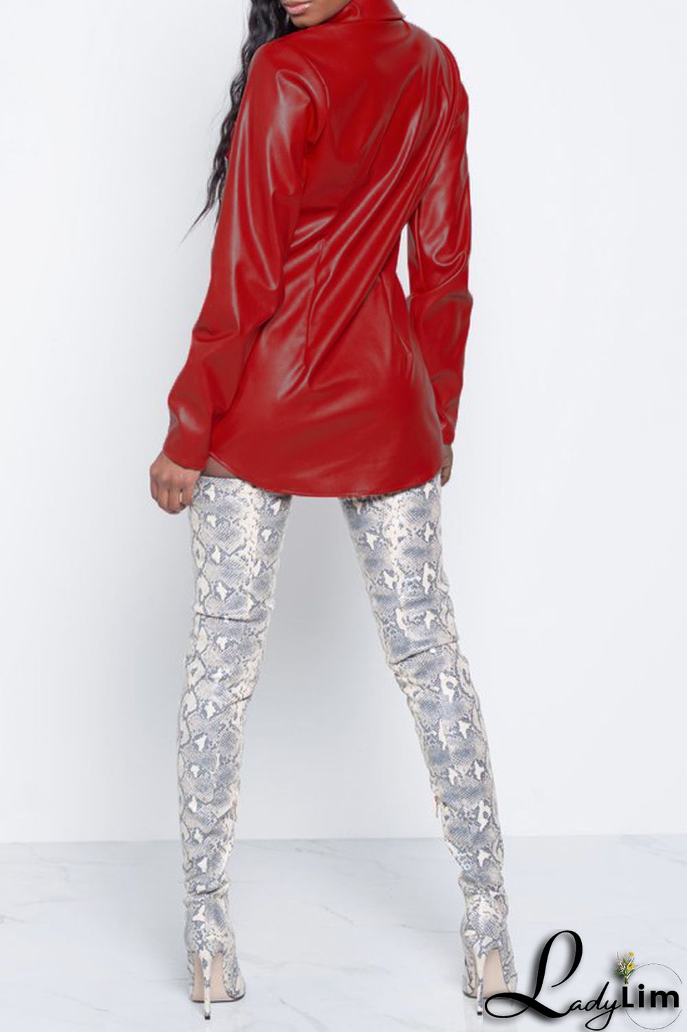 Red Fashion Casual Solid Basic Turndown Collar Tops