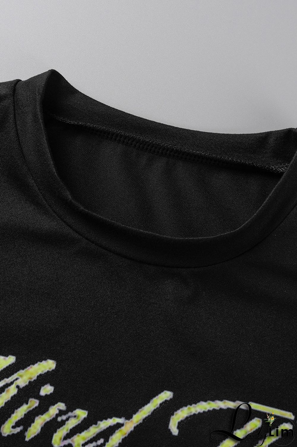 Black Fashion Casual Letter Print Basic O Neck Short Sleeve Two Pieces