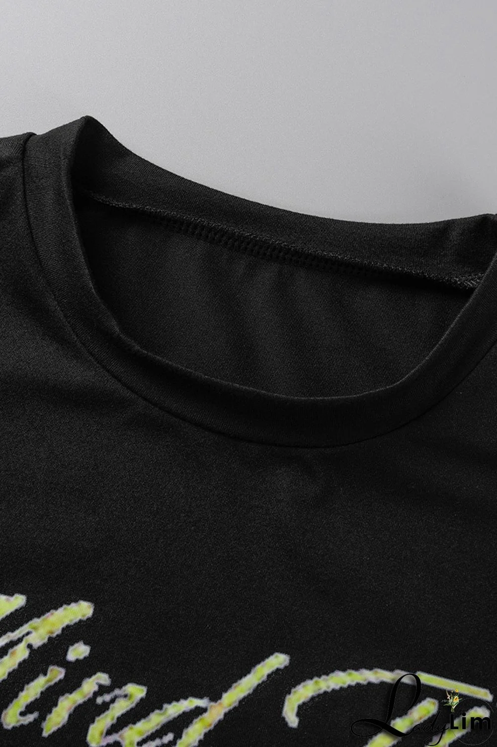 Black Fashion Casual Letter Print Basic O Neck Short Sleeve Two Pieces