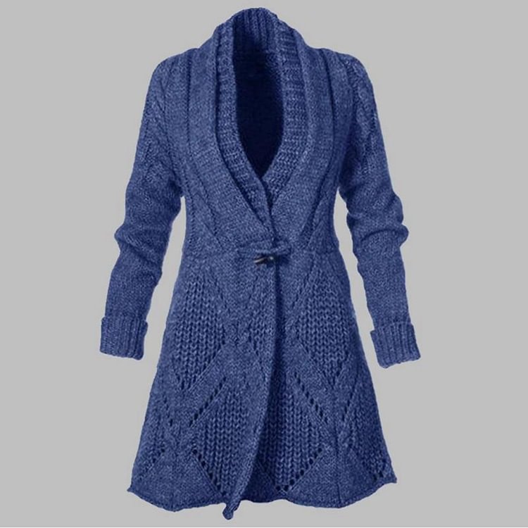 Horn Button Cardigan Dress Solid Color Long Knitted Skirt