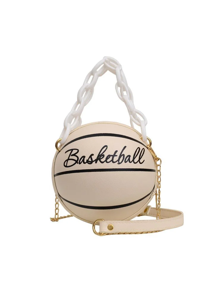 Basketball Shoulder Bags Women Tote Acrylic Chain Messenger Handbag (Beige)