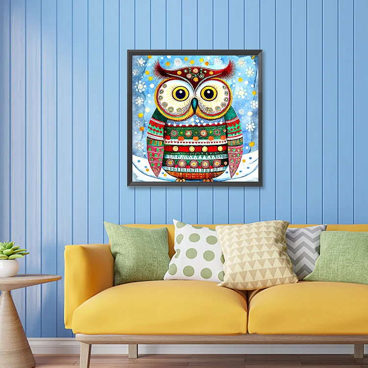 1set 33x45cm/13.8x17.7inch Round Drill Canvas Owl Home Living Room Dining  Room Wall Decor Holiday Gift For Family Friends Diamond Painting DIY Diamond