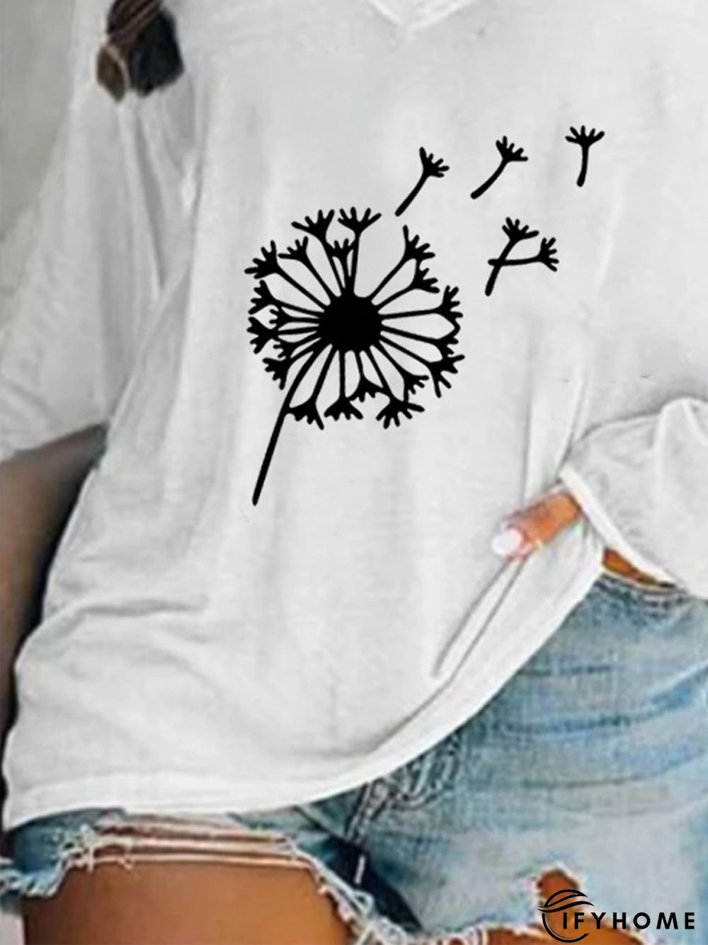 Raglan Sleeve Casual Plants Tunic T-Shirt | IFYHOME